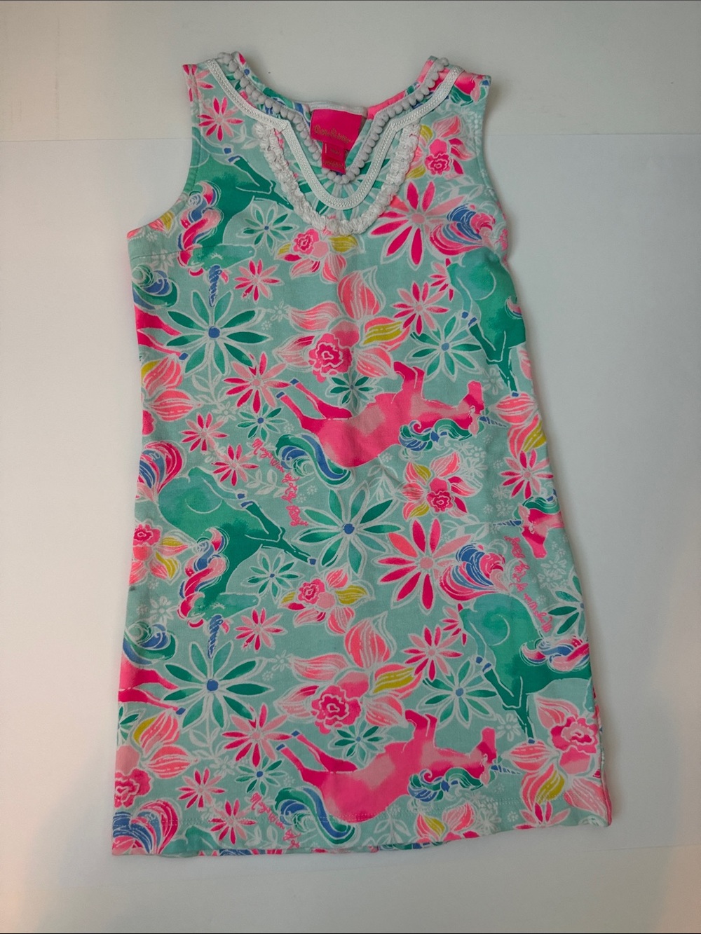 Lilly Pulitzer Girls' Sleeveless Unicorn Floral Dress - Pink & Aqua